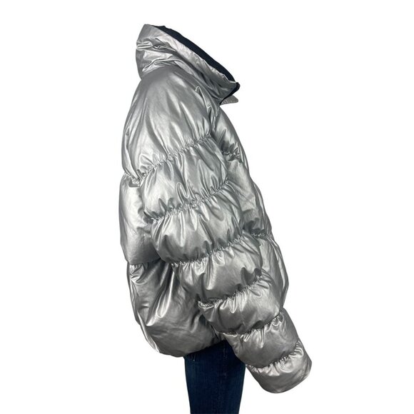 Nike Sportswear Shine Womens Puffer Jacket XL Silver Zip Synthetic Filled Coat - Picture 2 of 8